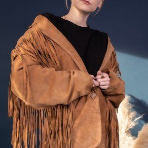 Vintage 80s suede leather fringe blazer jacket
